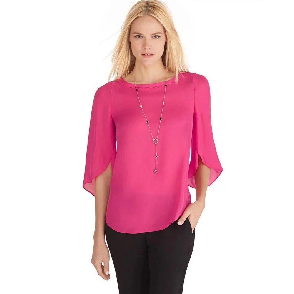WHBM Women's Pink Silk Pedal Sleeve Flutter Sleeve Blouse Top Sheer‎ Size 2